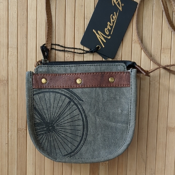 Mona B Handbags - Mona B Rustic Gray and Brown Bicycle Crossbody Bag, NEW nwt